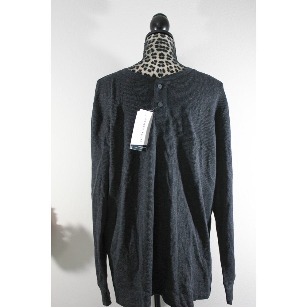 Mens XL NWT Perry Ellis Portfolio Thermal Henley Sleep Shirt Long Sleeve Gray